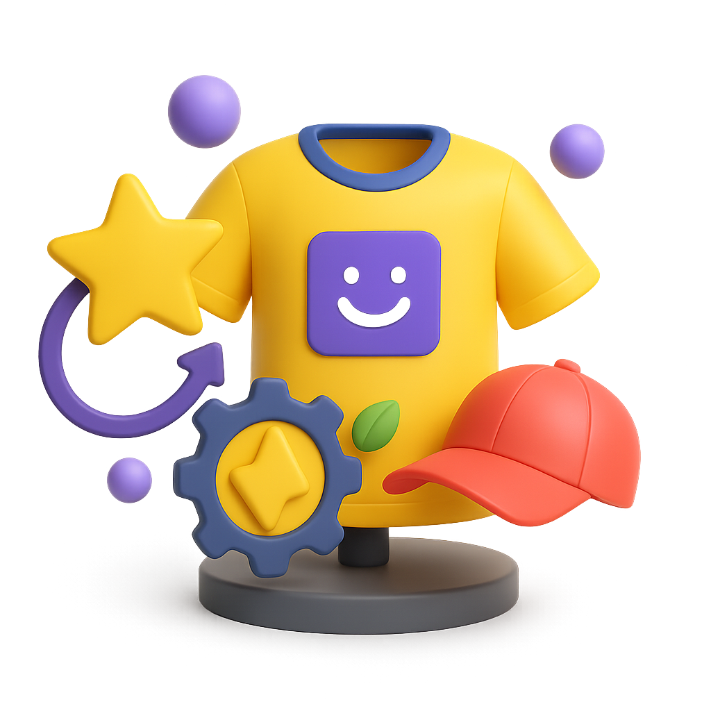 A variety of products with icons for design and customization.