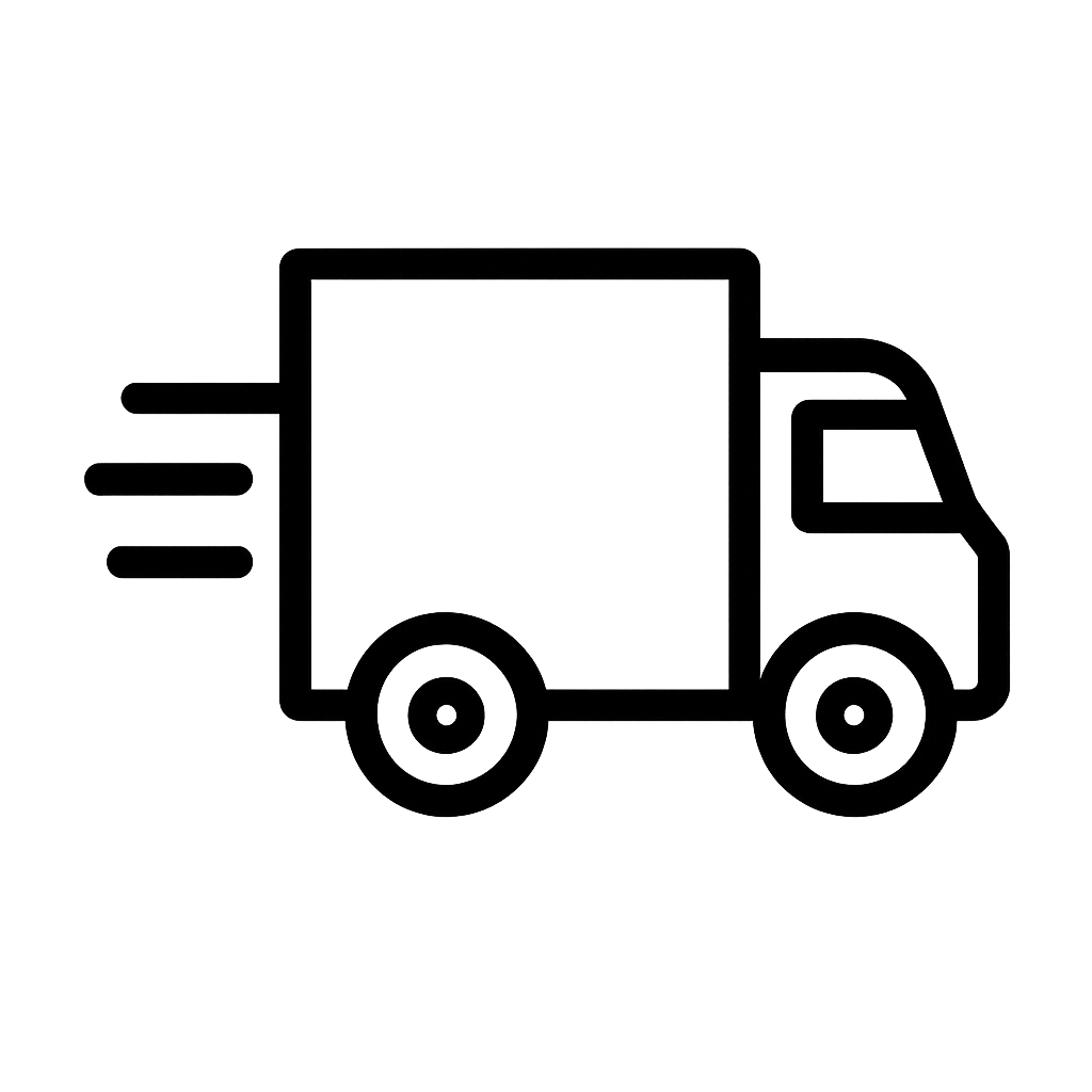 Icon showing a package on a conveyor belt with a gear symbol.