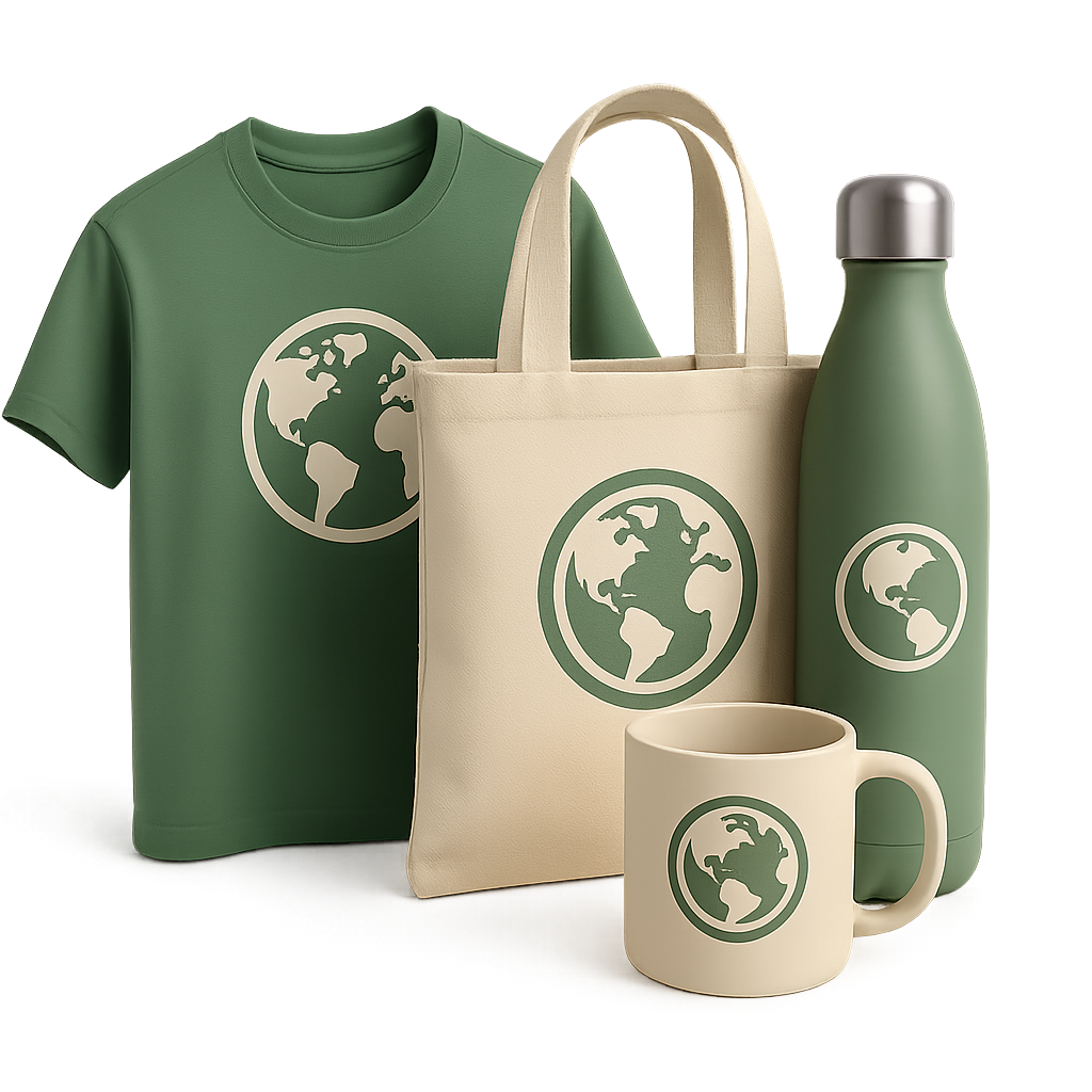 A green "MRCHX" t-shirt, black pillow, water bottle, duffel bag, socks, and wristband.